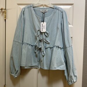 New velvet heart, pale blue denim top